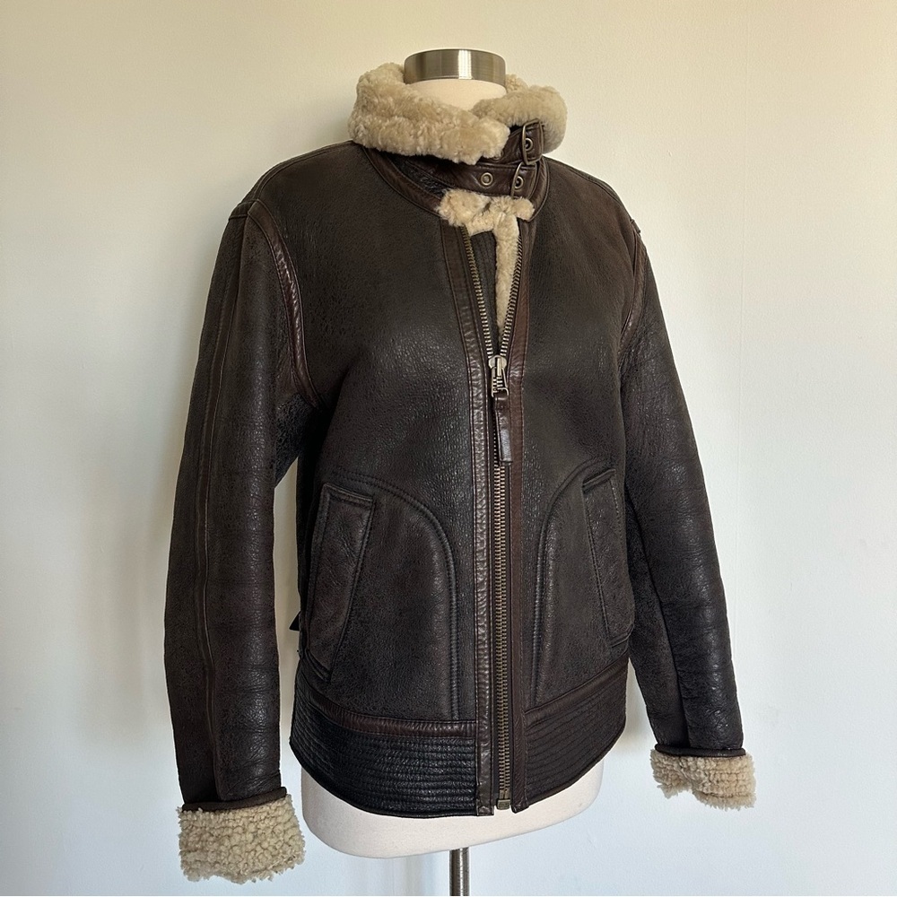 Vince Women’s 100% Shearling Jacket Coat Cracked Lamb Shearling Bomber Sz M